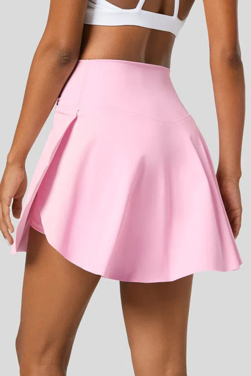 Solid Pocketed Crossover High Waist Swim Skort